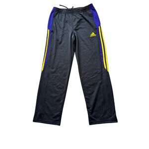 Adidas warm up track pants, Black, Purple & Yellow on sides; zippered bottoms